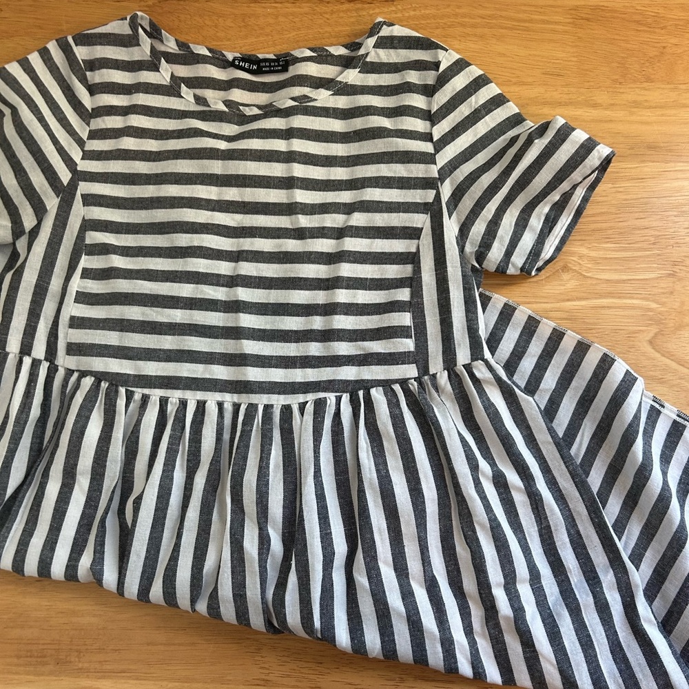 SHEIN Striped Grey and White Dress